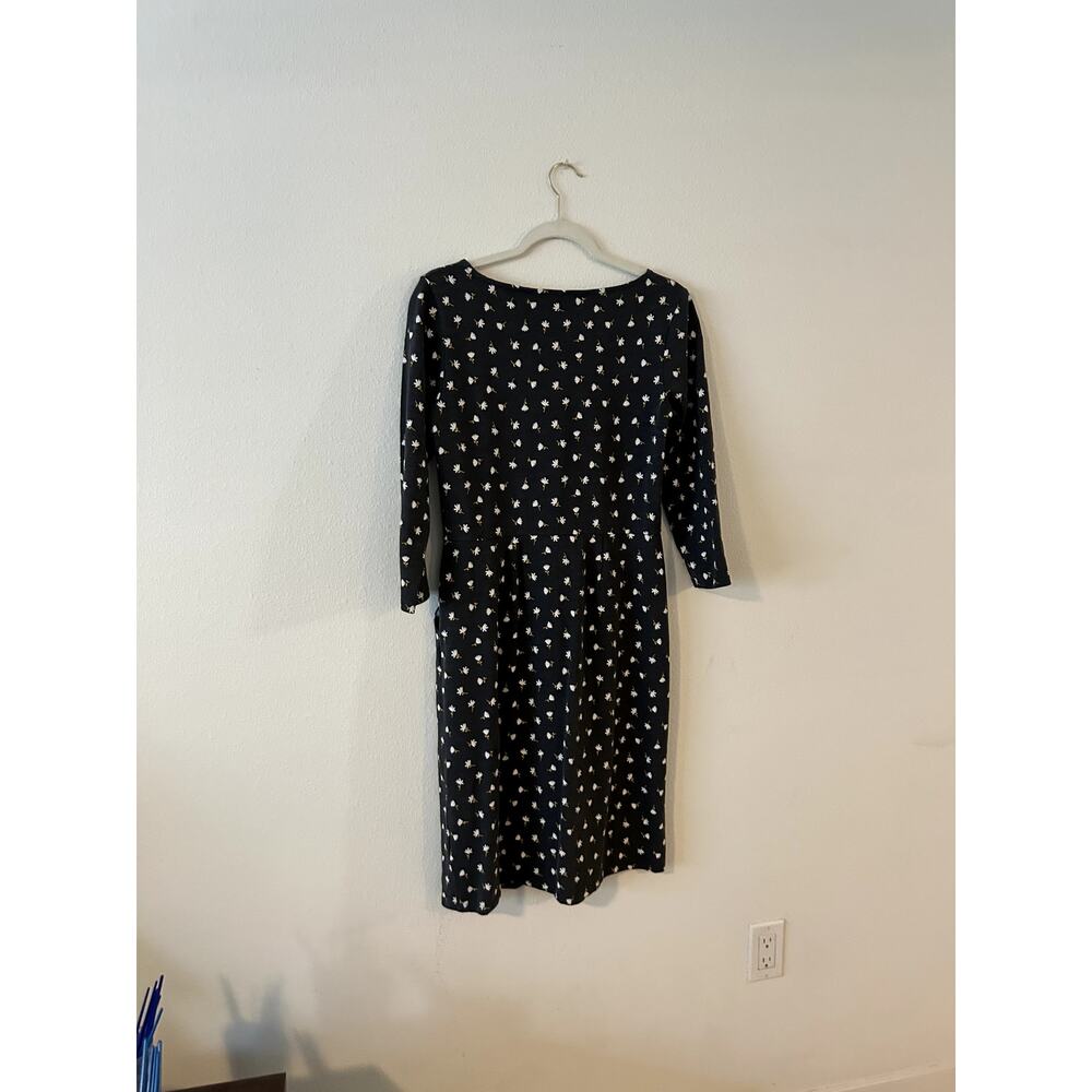 Boden Dress US 6R UK 10R Navy Floral Tulip Print Jersey Yellow Zip Womens - Picture 3 of 4